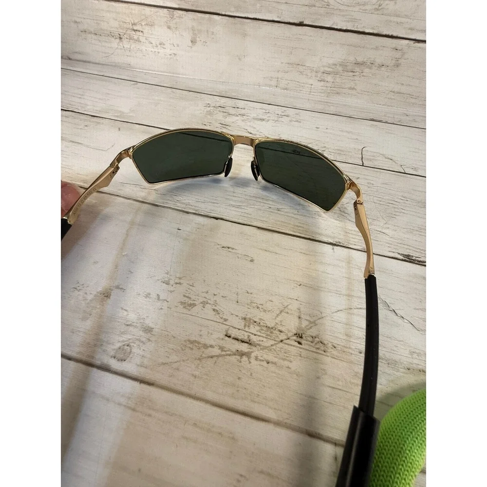 Gold Rectangular Wrap Sunglasses Dark Green Lens A559 13 65-132 with Green Strap